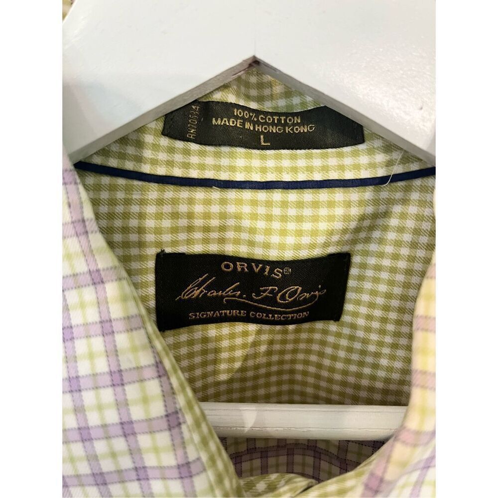 Orvis Charles F Orvis Cotton Reverse Cuff Green & Purple Plaid Button Down Shirt - Picture 2 of 10